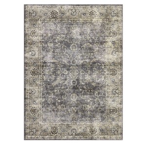 Machine Washable Area Rug Vintage Floral Non Slip Rug Foldable Stain Resistant Rugs Distressed Low Pile Indoor Carpet for Bedroom Living Room - 1 of 4