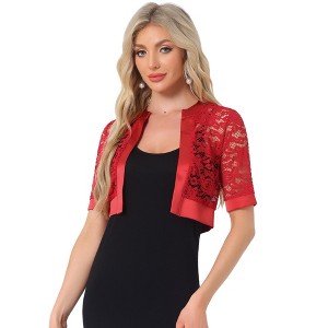 INSPIRE CHIC Women's Lace Round Neck Satin Panel Short Sleeve Bolero Shrugs - 1 of 4