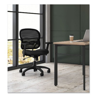 ErgoFlex Black Mesh and Leather-Feel Task Chair with Adjustable Arms