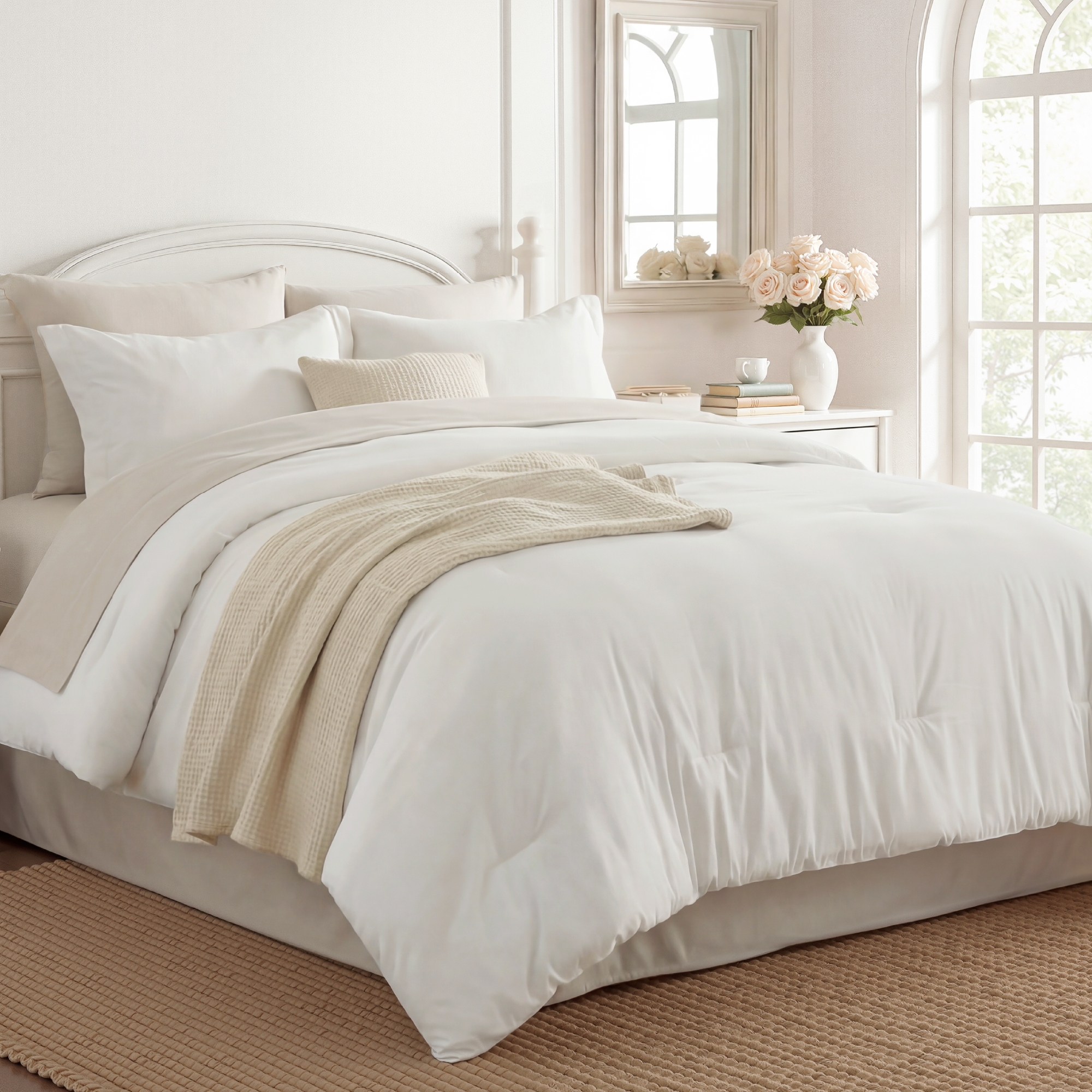 Bedsure 4 Piece Comforter Set - Reversible All-Season Microfiber Bedding with Flat Sheet & Pillow Sham, Soft & Durable, OEKO-TEX Certified for Bedroom