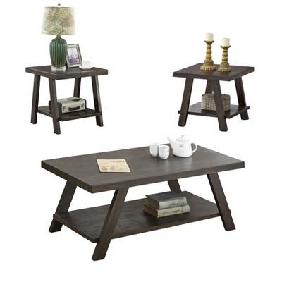 Vynxaria Series 48 in. Weathered Espresso Rectangular Wood Top End Table with Shelf Storage