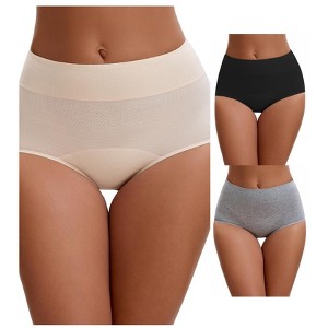 INSPIRE CHIC 3 Packs Leak Proof Briefs for Women's Cotton High Waist Elastic Waistband Period Underwear - 1 of 4