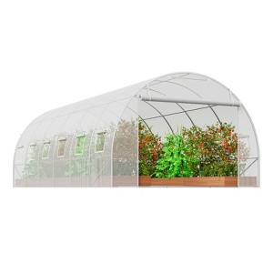 VEVOR Walk-in Tunnel Greenhouse, 19.4x9.7x6.5 ft Hoop House Greenhouse Tunnel with Galvanized Steel Frame, White PE Cover, 12 Windows - 1 of 4