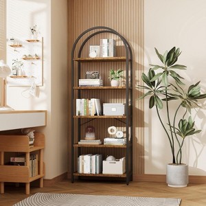 Jojoka Arched Bookshelf 5 Tier Tall Bookcase Modern Standing Bookshelves Metal Storage Rack Shelf - 1 of 4