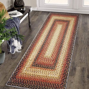 Washable Braided Area Rug with Distressed Print, Non-Slip Indoor Doormat, Thin Design for Entryway, Kitchen, Bathroom, Bedroom, and Door Mat Use. - 1 of 4