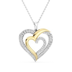 GILDED Lab-Grown Diamond Double Heart Necklace for Women – 925 Sterling Silver, 14K Gold-Plated Two-Tone Pendant, 18-inch Chain - 1 of 4