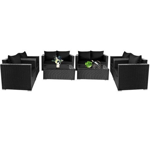 Tangkula 8PCS Rattan Patio Conversation Set Outdoor Furniture Set w/ Black Cushions - image 1 of 4