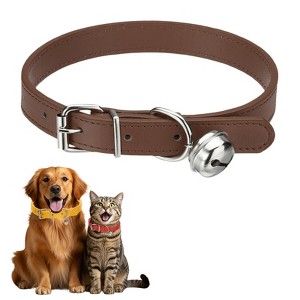 Unique Bargains Dog Collar with Bell Adjustable Buckle PU Leather Dog Collars - 1 of 4