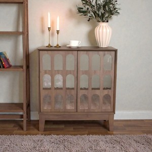 Mshliw Mid-Century Modern Sideboard Buffet with Doors & Shelves, Boho Wooden Storage Cabinet with Mirrored Accents for Living Room - 1 of 4