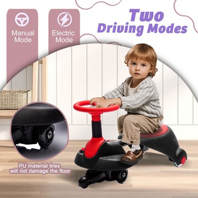 6V Kids Ride On Wiggle Car Electric Toy Flashing PU Wheels 360¡ã Rotating Steering Wheel Bluetooth Speed 3.11MPH for Kids 3+ Years