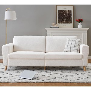 84" Faux Leather Couch, Brown Couches for Living Room, 3 Seater Sofa with Wide Armrests, Wood Legs, Deep Seats, Mid-Century Modern Loveseat Sofa - 1 of 4