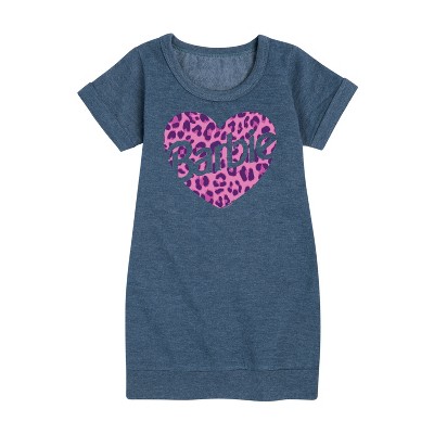 - Barbie - Leopard Heart Graphic Short Sleeve Fleece Dress