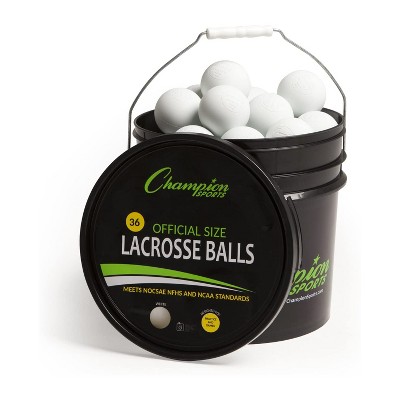 Champion Sports 36 Count Official Size Molded Rubber Lacrosse Lax Balls Bulk Bucket for Practice, Tournaments, and Camps, White