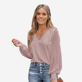 Women's Cutout Scalloped Lace V-Neck Top - Cupshe