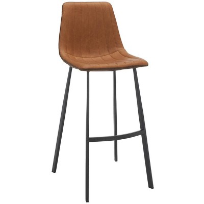 Cognac Vegan Leather & Black Iron Saddle Bar Stool