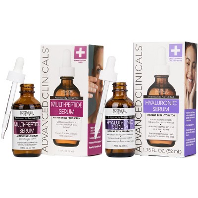 Advanced Clinicals Hyaluronic Acid Face Serum & Peptide Facial Serum Skin Care Bundle, Set of Two