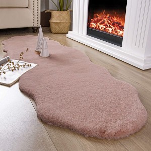 Home Mart Goods Dusty Rose Faux Rabbit Fur Fuzzy Soft Fluffy Plush Cozy Shaggy Area Rug - 1 of 4