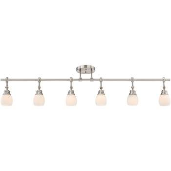 Pro Track Elm Park 6-Head Ceiling Track Light Fixture Kit Spot Light Directional Silver Brushed Nickel Finish Glass Modern Kitchen 57 1/2" Wide