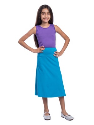 Girls Casual Solid Color Elastic Waist A Line Skirt
