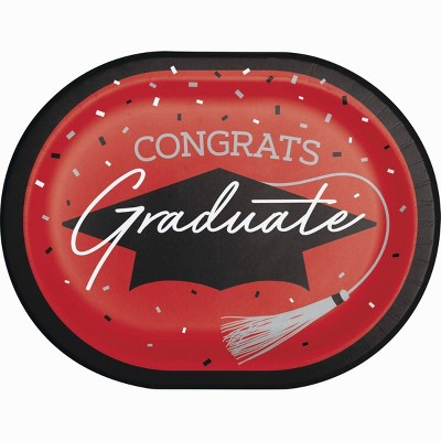 Creative Converting Graduate School Spirit Red Oval Paper Plates 24ct
