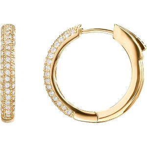 14K Gold Plated 925 Sterling Silver Posts Cubic Zirconia Hoop Earrings for Women | Halo CZ Gold Huggie Hoops - 1 of 4