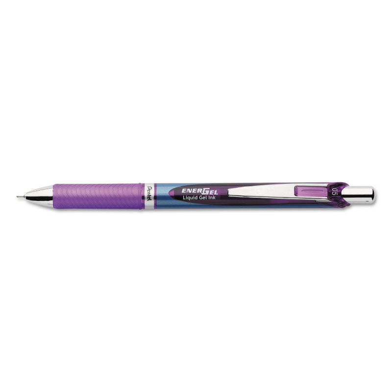 Pentel EnerGel RTX Retractable Liquid Gel Pen .5mm Silver/Violet Barrel Violet Ink BLN75V, 1 of 2