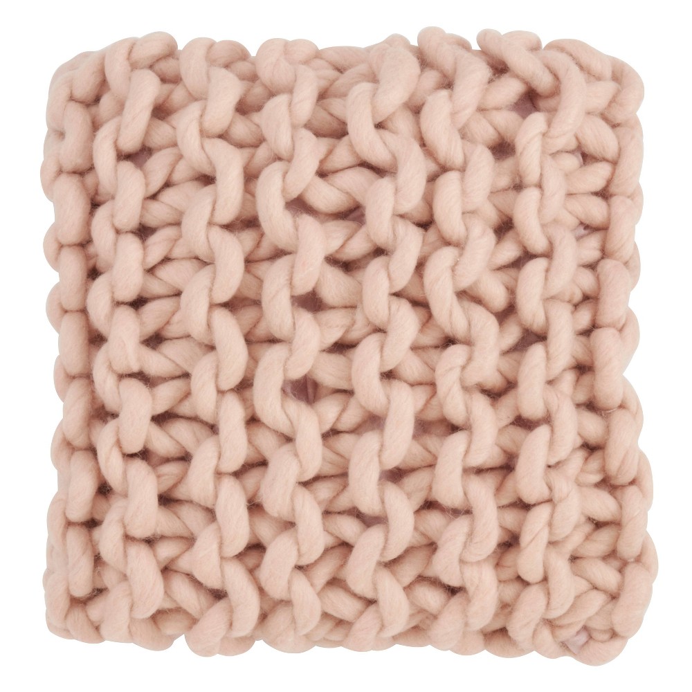 Photos - Pillow 18"x18" Chunky Knit Square Throw  Cover Pink - Saro Lifestyle