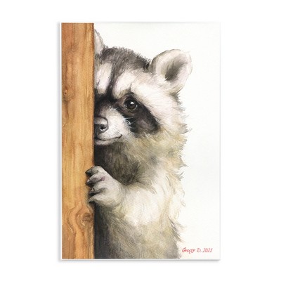 Stupell Industries Peering Raccoon Watercolor, 10" x 15"