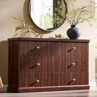 6 Drawer Dresser for Bedroom, 52" Mid-Century Modern Wood Chest of Drawers  with Metal Handles, Storage Organizer Cabinet for Living Room : Target