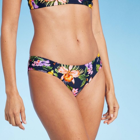 Women's Tropical Print Side-tab Coverage Hipster Bikini Sol™ Navy Blue M : Target