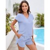 Womens Summer Pajama Sets 2 Piece Lounge Sets Shorts Set V Neck Shirt with 4 Inseam Shorts Solid Pajama Sets - Light Blue,2XL - 3 of 4