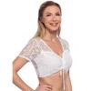 Women's White Lace Crop Top - Sheer Stretchy V-Neck with Floral Embroidery & Adjustable Drawstring - 4 of 4