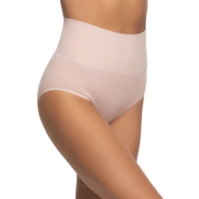 Hanes Women's Seamless Firm Control Wide Band Brief (Medium, Nude