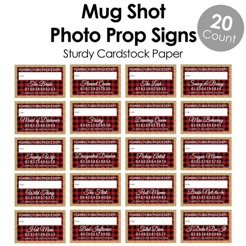 Big Dot of Happiness Flannel Fling Before the Ring - Party Mug Shots - Photo Booth Props Buffalo Plaid Bachelorette Party Mugshot Signs - 20 Count, 5 of 8