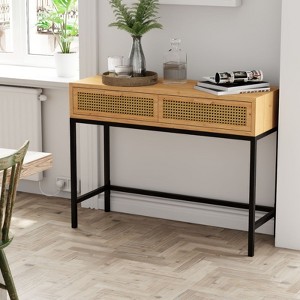 JIONJOY Rustic 2-Drawer Console Table - 44” Farmhouse Entryway Hallway Table with Natural Brown Finish, Cabin-Inspired - 1 of 4