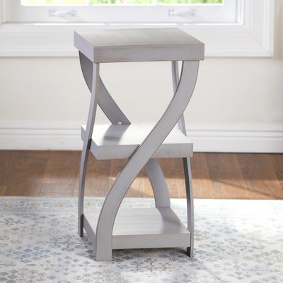 Antique Gray Twisted Leg Side Table with Shelves