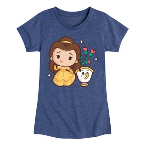 Girls' - Disney Princess - Kawaii Chibi Belle and Chip Fitted Short Sleeve Graphic T-Shirt - 1 of 4