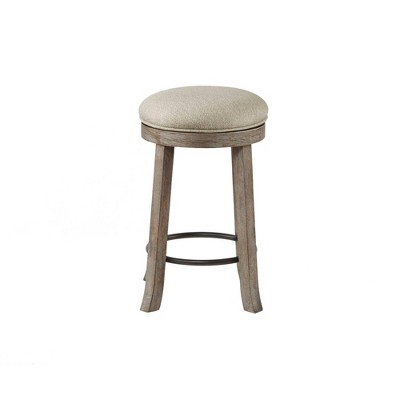 Rustic Gray Wood Swivel Counter Height Barstool with Metal Footrest
