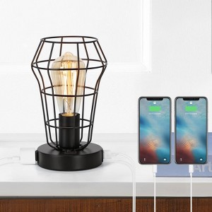Oumilen Metal Black Desk Lamp with Cage Shade, USB Ports and AC Outlet - 1 of 1