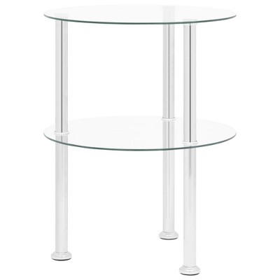 vidaXL 2-Tier Side Table Transparent 15" Tempered Glass