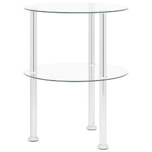 vidaXL 2-Tier Side Table Transparent 15" Tempered Glass - 1 of 4