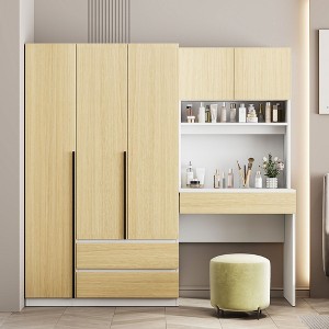 Whisen 3-Door Wooden Storage Desk Wardrobe with Built-in Desk, Shelves and 3 Drawers for Bedroom - 1 of 4