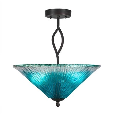 Toltec Lighting Revo 3 - Light Flush Mount in  Dark Granite with 16" Teal Crystal Shade