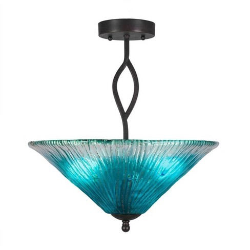 Toltec Lighting Revo 3 - Light Flush Mount in  Dark Granite with 16" Teal Crystal Shade - image 1 of 1