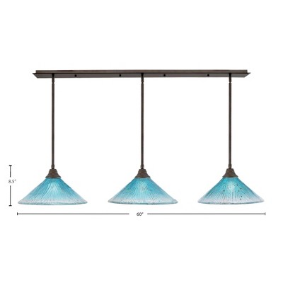 Toltec Lighting Stem 3 - Light Chandelier in  Bronze with 16" Teal Crystal Shade