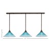 Toltec Lighting Stem 3 - Light Chandelier in  Bronze with 16" Teal Crystal Shade - 2 of 2