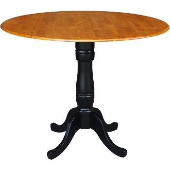 International Concepts 42 inches Round Dual Drop Leaf Pedestal Table - 35.5 inchesH, Black/Cherry