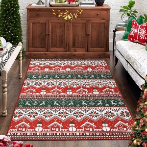 Christmas Area Rug Washable Xmas Holiday Decorative Accent Rug, Red Green - 1 of 4