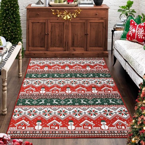 Christmas Area Rug Washable Xmas Holiday Decorative Accent Rug, Red Green - image 1 of 4