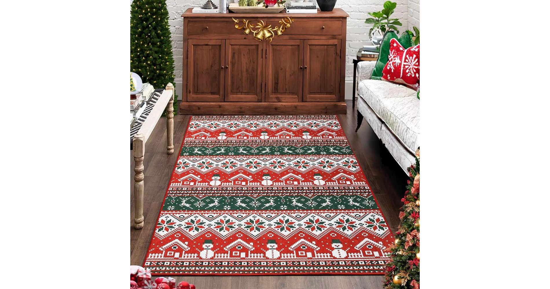 Christmas Area Rug Washable Xmas Holiday Decorative Accent Rug, Red Green, 8'x10'